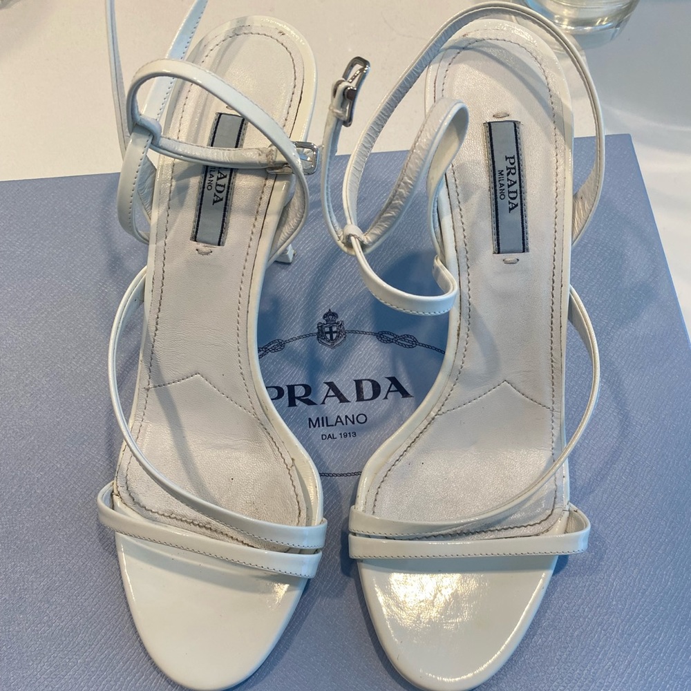 Prada white patent leather sandals